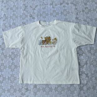 包邮卡通熊萌趣印花圆领套头短袖家居上衣宽松休闲女夏睡衣可外穿