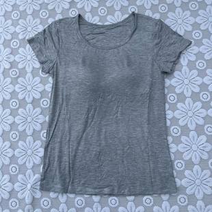 有弹力女短袖 修身 包邮 家居T恤打底衣 简约圆领免文胸带杯一体薄款