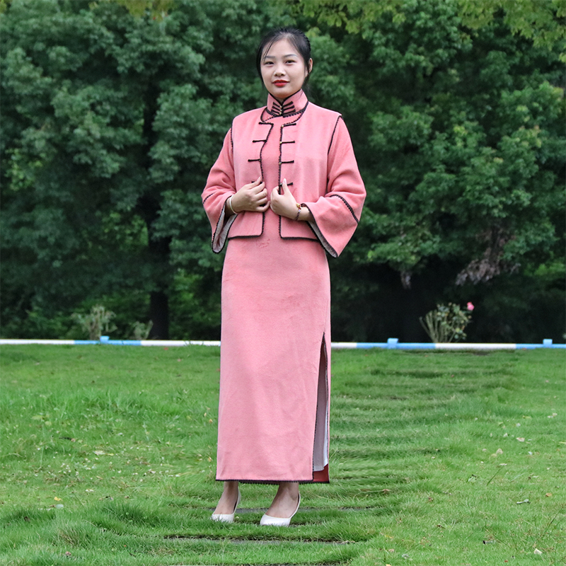 素颜淑缘复古日常长旗袍羊毛呢