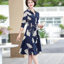 2019新款洋气妈妈长袖连衣裙40岁50中年人女秋装中老年过膝裙子夏