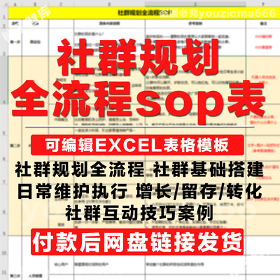 社群运营规划全流程sop表格模板基础搭建增长留存转化维护excel