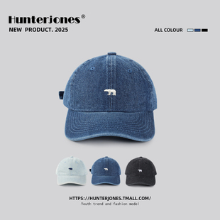 儿童水洗牛仔帽子女春夏可爱北极熊刺绣棒球帽男童宝宝遮阳鸭舌帽