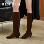 塑型马皮鞋 RIM RIM2025新款 及膝靴女复古绒面粗跟高筒长靴秋冬