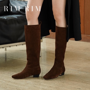 及膝靴女复古绒面粗跟高筒长靴秋冬 塑型马皮鞋 RIM RIM2025新款