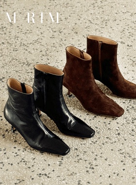 RIM RIM2025秋冬新款塑型马皮鞋法式复古侧拉链短靴女高跟瘦瘦靴