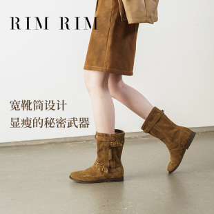 RIM 美拉德西部靴真皮绒面复古显瘦沙漠短靴女旅游西部牛仔靴秋冬