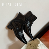 RIM RIM复古圆头百搭显瘦短靴牛油皮中跟时装 靴女气质通勤瘦瘦靴