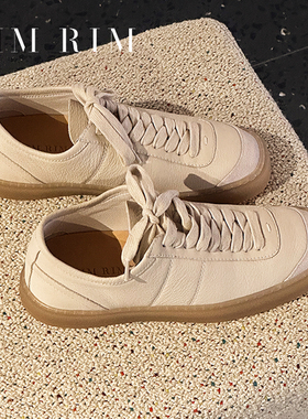 RIM RIM塑型马皮鞋真皮德训鞋女百搭软底阿甘鞋运动休闲板鞋白色