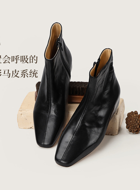 RIM RIM秋冬新款瘦瘦靴子方头黑色短靴女内增高时装靴聆里马皮鞋
