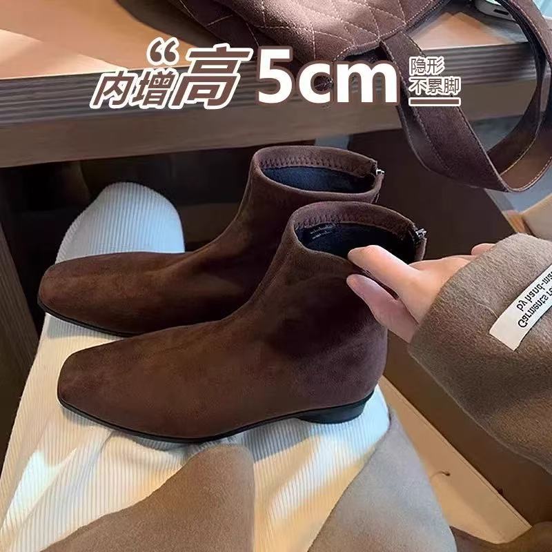 内增高方头马丁靴女绒面百搭瘦瘦时装靴