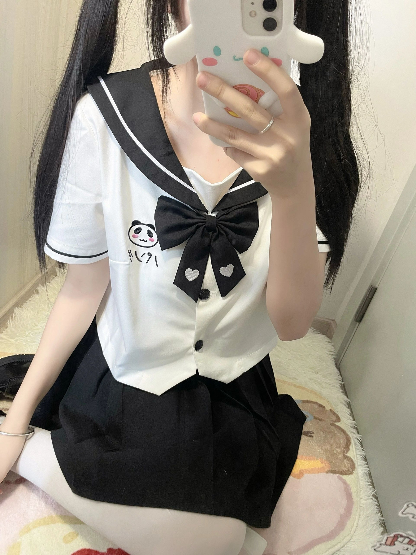 日系甜美可爱熊猫刺绣软妹正统短袖长袖JK制服水手服女夏学生套装