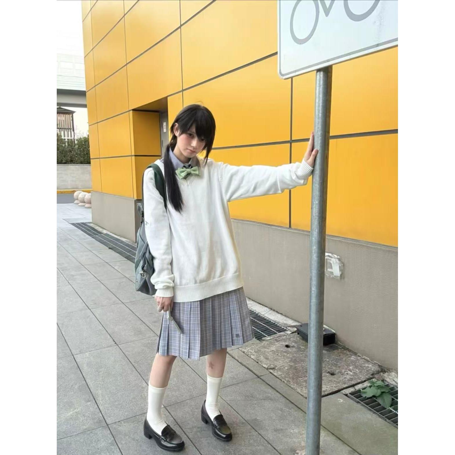 原创JK毛衣套装日系学院风V领套头班服叠穿长袖针织衫秋冬校供感