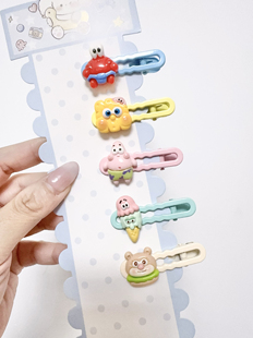 可爱卡通海绵宝宝发夹边卡刘海碎发夹5个装