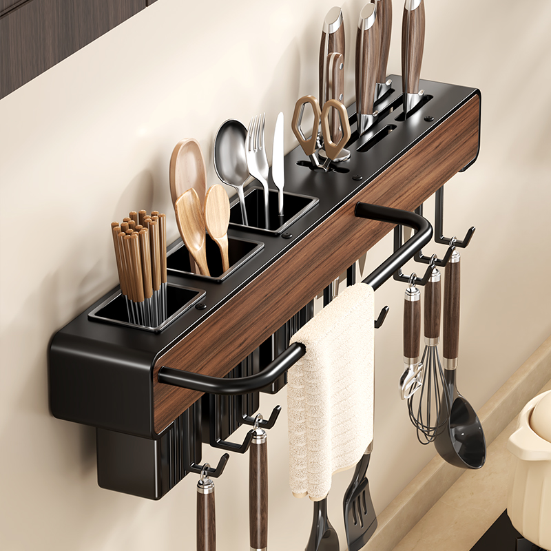 北欧风厨房刀架筷子筒一体置物架免打孔壁挂式多功能厨具收纳挂架