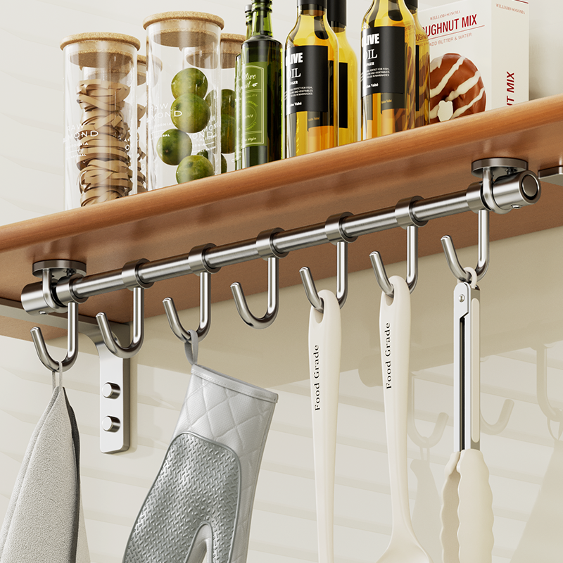 可定制304不锈钢厨房活动挂钩架 免打孔锅铲勺子挂架厨具收纳挂杆,家装主材,支架挂钩,淘宝优惠券,粉丝福利购,淘宝优惠卷