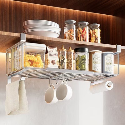 不锈钢厨房置物架橱柜下挂架吊柜内分层伸缩挂篮悬挂式调料收纳架