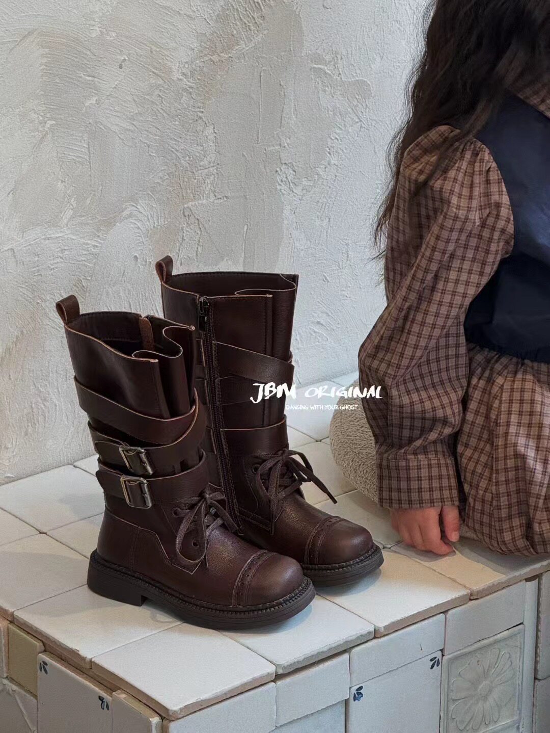 2025秋款新品JBM儿童潮鞋皮面高帮潮流韩版男女童高筒皮靴马丁靴