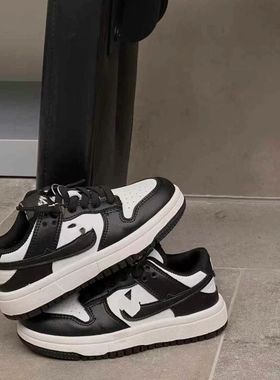 2025秋款新品NTC儿童潮鞋皮面一脚蹬学生低帮黑白色运动鞋板鞋