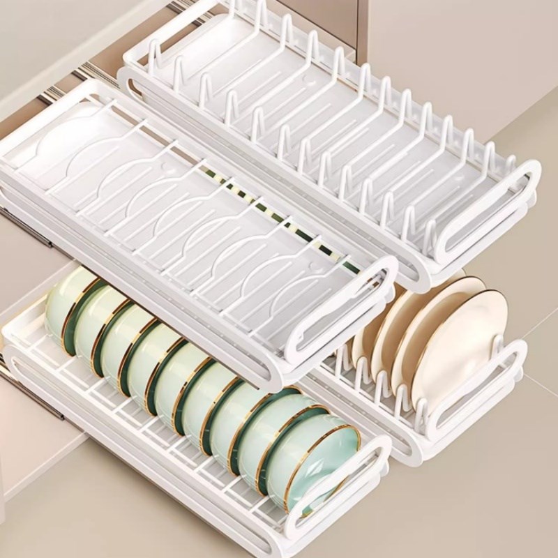 厨房碗碟收纳架橱柜内置物架抽屉式拉篮抽拉碗篮碗盘沥.水碗架碗