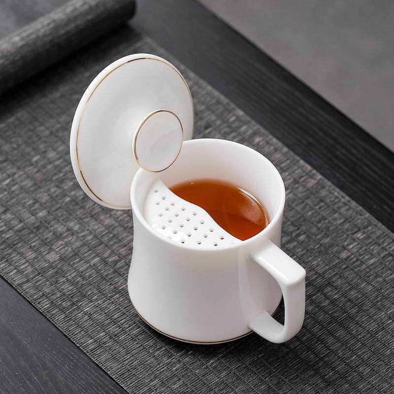 羊脂玉瓷月牙过滤茶杯家用个人办C公会议马克水杯陶瓷活动礼品定