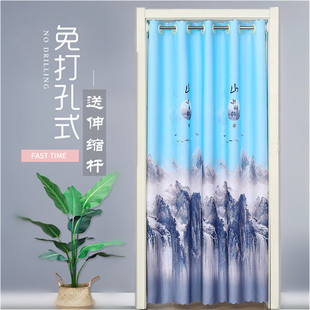 布艺门帘隔断帘免打孔p家用客厅卧室空调挡风厨房隔油出租窗帘保
