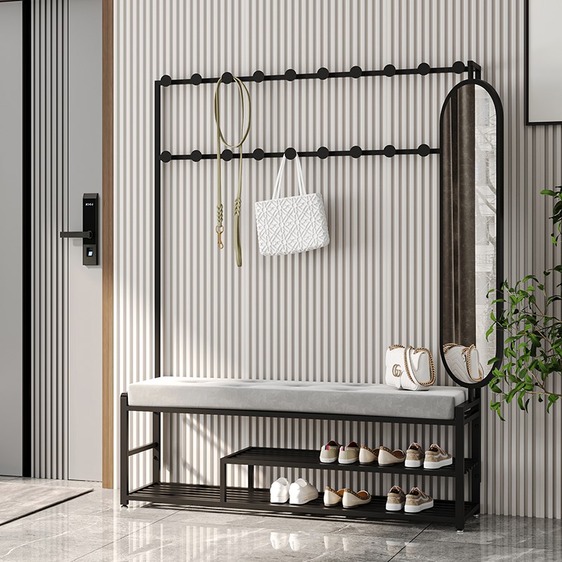 可旋转镜子换鞋凳挂衣架一体组合衣帽架入户鞋架收纳Y软包休息长