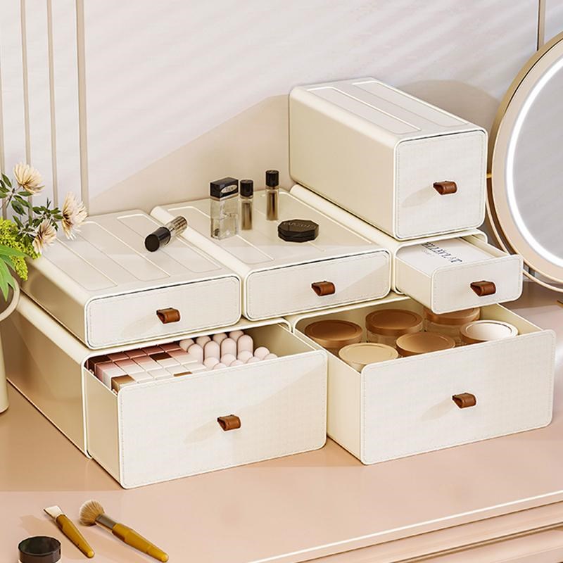 收纳盒抽屉式可叠加桌面收纳盒学生文具I办公室工位杂物多层整理