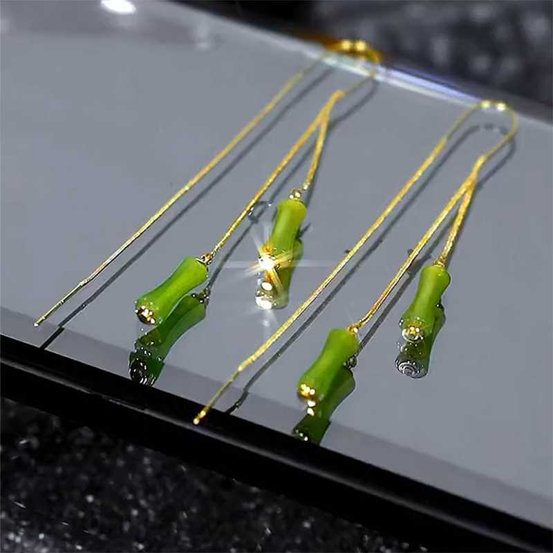 2022a新款绿色竹节耳线耳环防丢设计感网红百搭耳饰民族风流苏耳