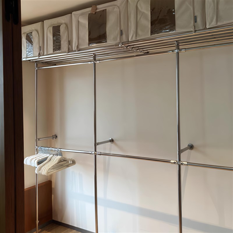 砌墙衣柜金属衣架家用简易不锈y钢卧室双层上墙挂衣架衣帽间架定
