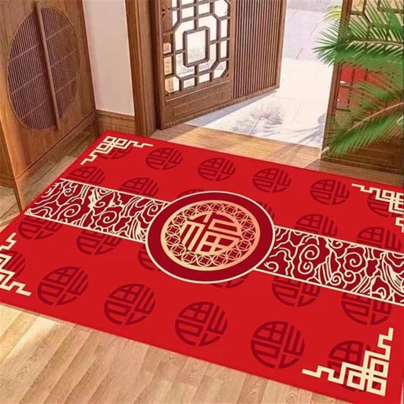中式硅藻泥入户门l垫进门地垫红色门厅地垫家用门口地垫防滑可裁