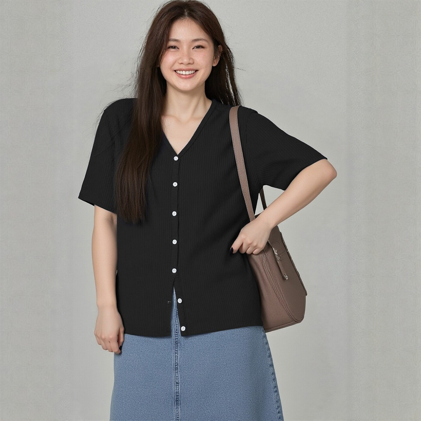 2026大码新款针织上衣V领开衫女装夏季宽松正装显瘦透气短袖衬衫
