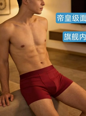旗舰级男士平角感红色内裤头120S兰精莫代尔四季抑菌无痕零提臂