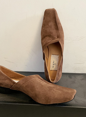 vintage pengtai春秋鹏泰驼棕色平底小众暗黑真皮复古方头乐福鞋