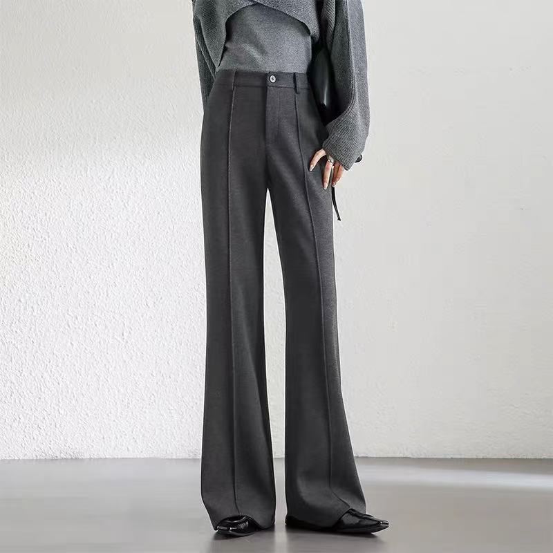 【三好超模裤】黑色毛呢微喇裤女秋季新款休闲裤显瘦西装阔腿裤子