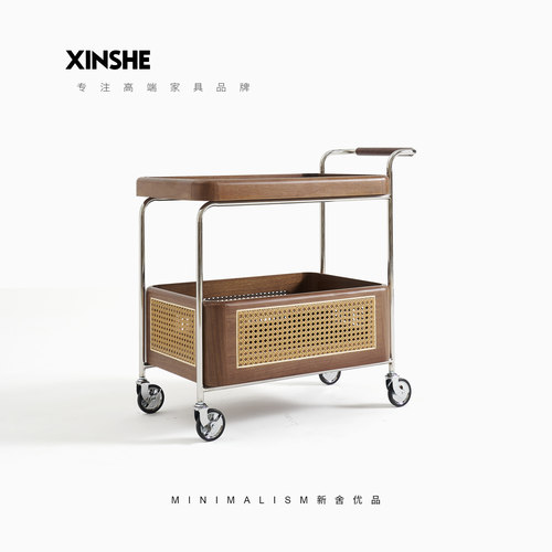 意式极简边几中古风小推车胡桃色