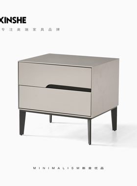意式极简床头柜卧室现代简约灰色主卧设计师高颜值高级感轻奢新舍