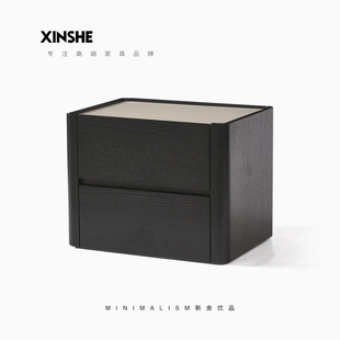 意式极简床头柜轻奢高级感卧室设计师创意主卧黑色复古家用XS新舍