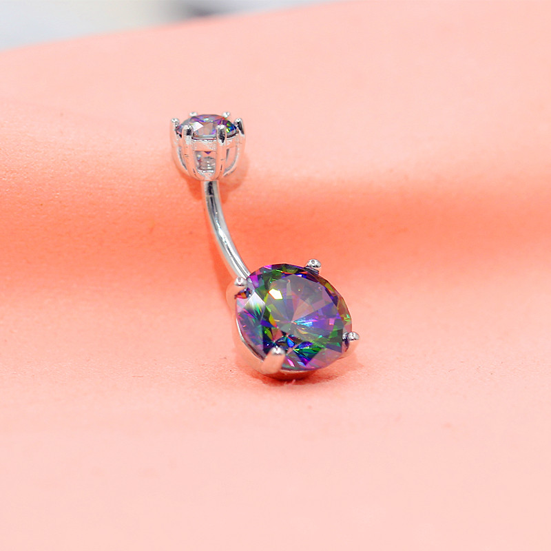 925银脐钉脐环彩虹钻肚脐钉欧美性感女神穿刺饰品可定制长度粗细