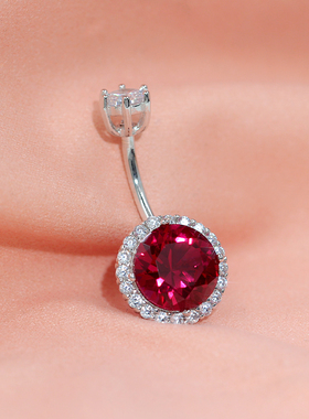 925银脐钉太阳花闪钻红色脐环短针肚脐眼饰品防过敏性感女神佩戴