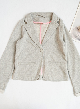 出口童装女孩纯棉短外套小西服上衣春秋季全棉开身纯色百搭S72