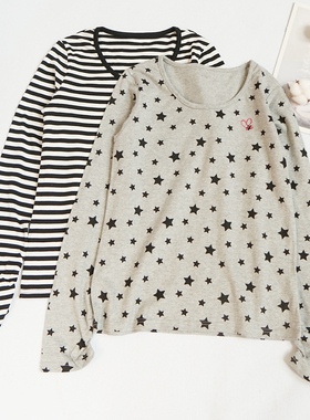 日系千家女童圆领长袖T恤打底衫纯棉上衣春秋季中大童女孩衣服S73