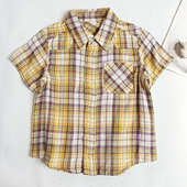 童装 男童短袖 夏季 上衣T恤透气纯棉纱布格纹帅气翻领格子衫 S08 衬衫