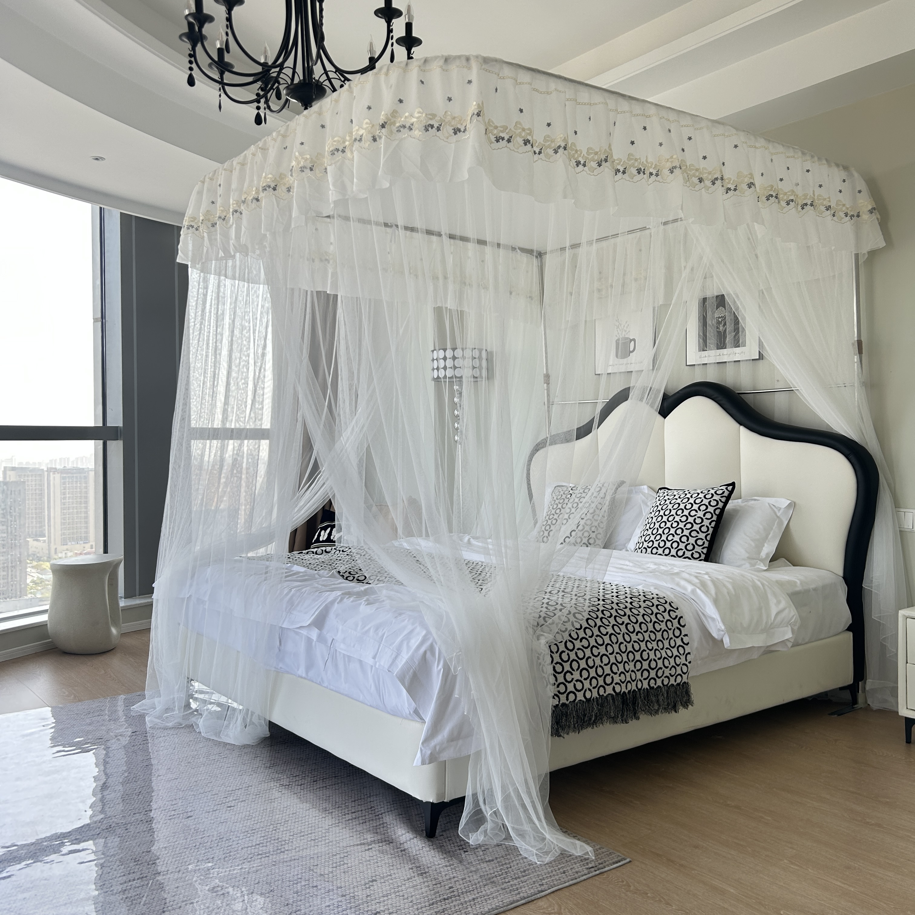 新款易拆洗A类蚊帐U型伸缩可升降