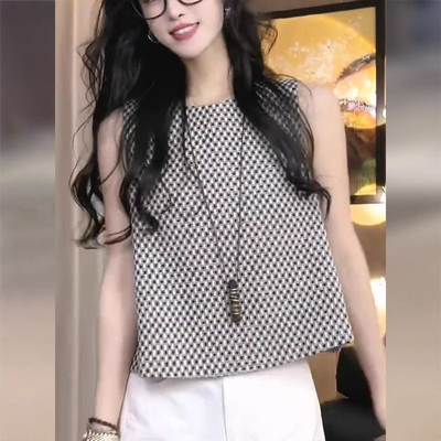 RIERA黑白格子无袖背心上衣女2025新款爆款夏装减龄高级感独特漂