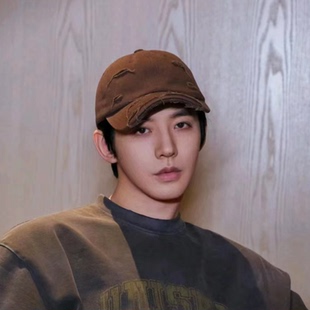 棒球帽男邓为同款水洗破洞做旧个性毛边软顶鸭舌帽女原宿复古帽子