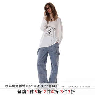 SUMIYAKI 27 宽松v领中长款上衣女涂鸦字母百搭休闲新款早秋罩衫