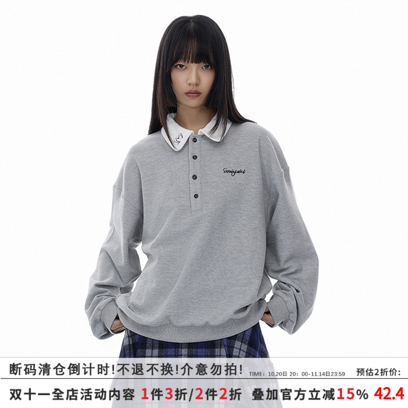 SUMIYAKI 27 刺绣美式POLO卫衣女学院风宽松上衣女高级感设计上装