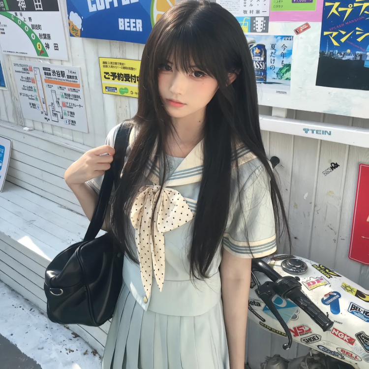 抚蝶女子薄荷白巧水手服原创日系正版jk制服套装短袖学院风基础款