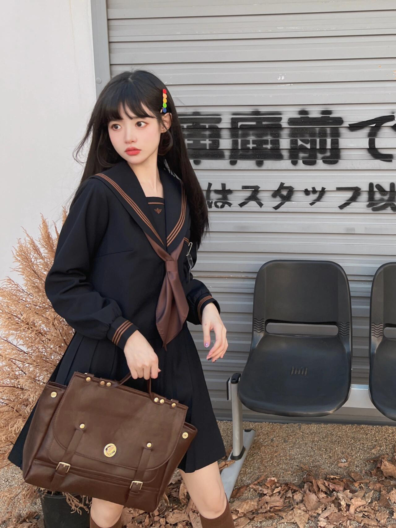 茶羽中jk制服套装原创日系绀色长袖水手服秋冬学院风班服女外套