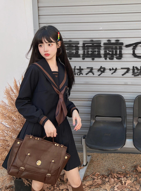 茶羽中jk制服套装原创日系绀色长袖水手服秋冬学院风班服女外套